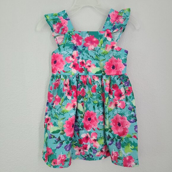 Counting Daisies Toddler girls Mint green Floral Ruffle Strap Dress Size 2T - Picture 1 of 8